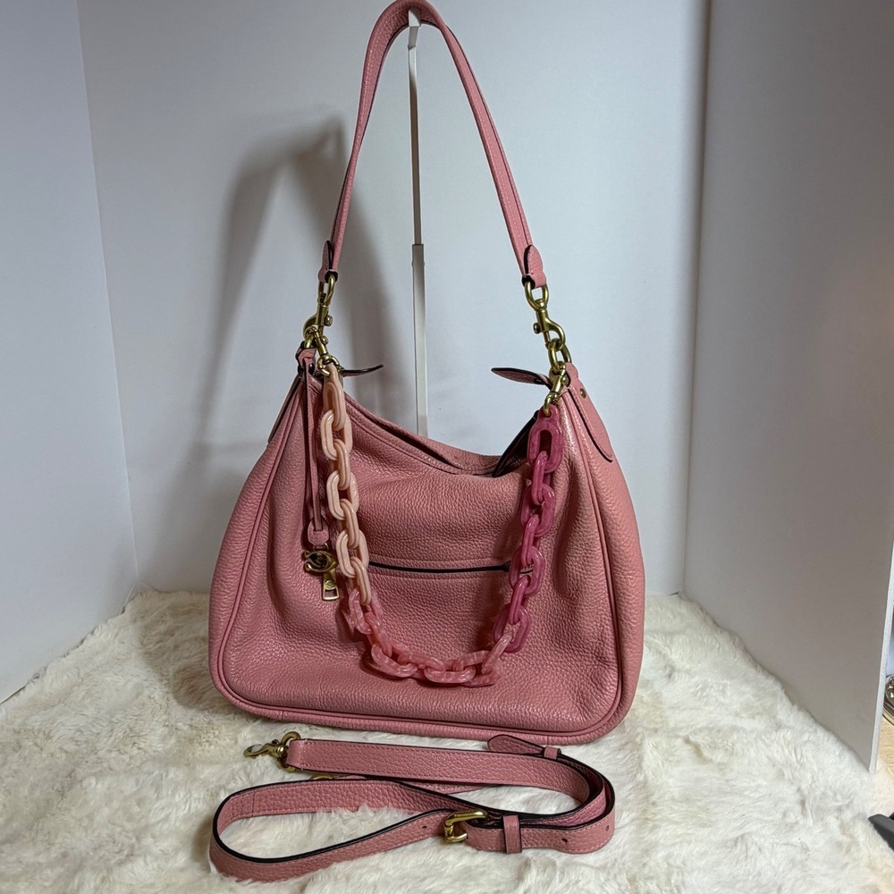 Coach Cary Shoulder Bag CC435 Bubblegum Pink Straps Resin Chain Pebble Leather